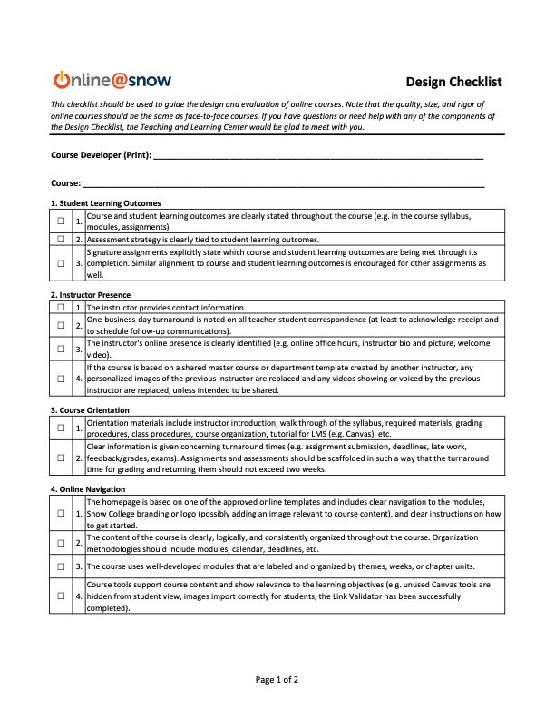 Course Design Checklist