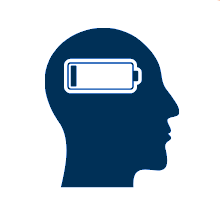 A person's head with a low battery inside.